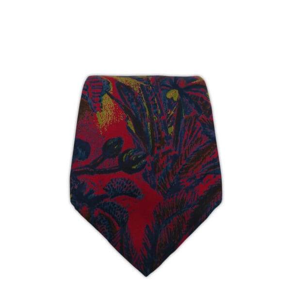Dior Silk Tie,Retro deep red and blue palm design