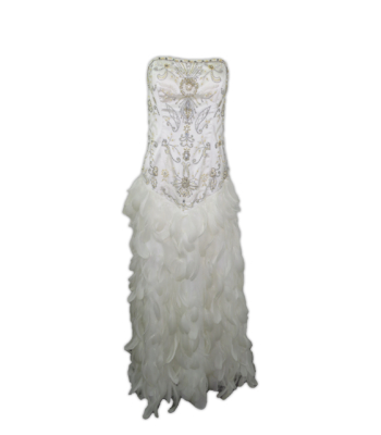 Sue Wong Nocturne Beaded Bodice, Feather Skirt Strapless Dress