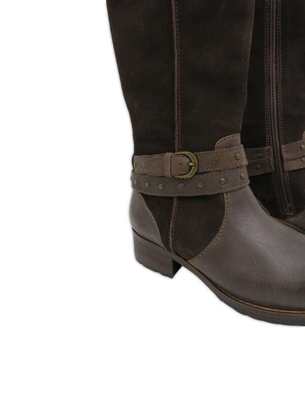 High suede boots with buckle and zip opening