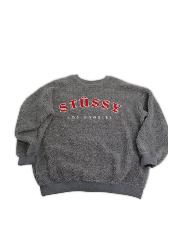 Grey Teddy crew neck jumper with red embroidery
