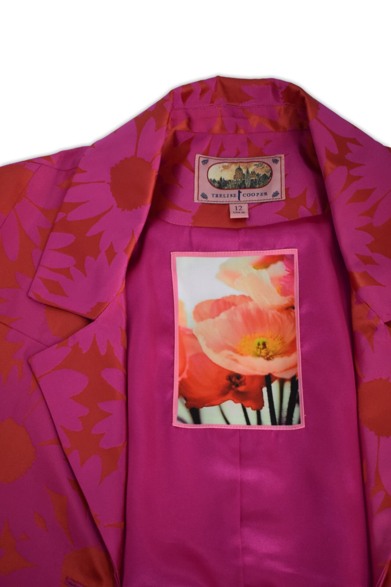 Pink and Deep Orange floral print crop jacket medium deep v neck