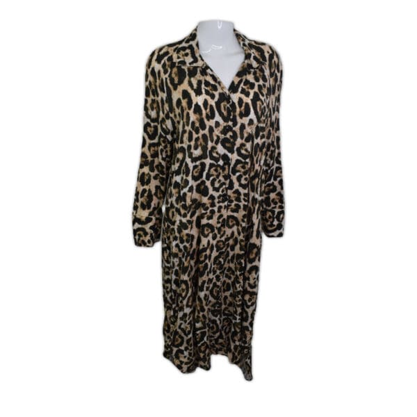 Medium, light brown and black leopard print shirt dress.