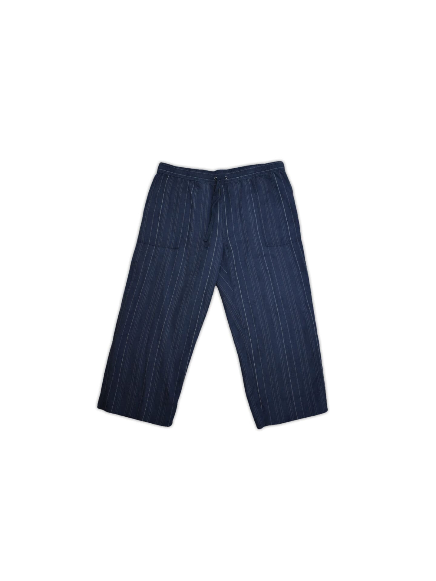 Navy, striped 3/4 pants, medium, Lyocell and linen blend.