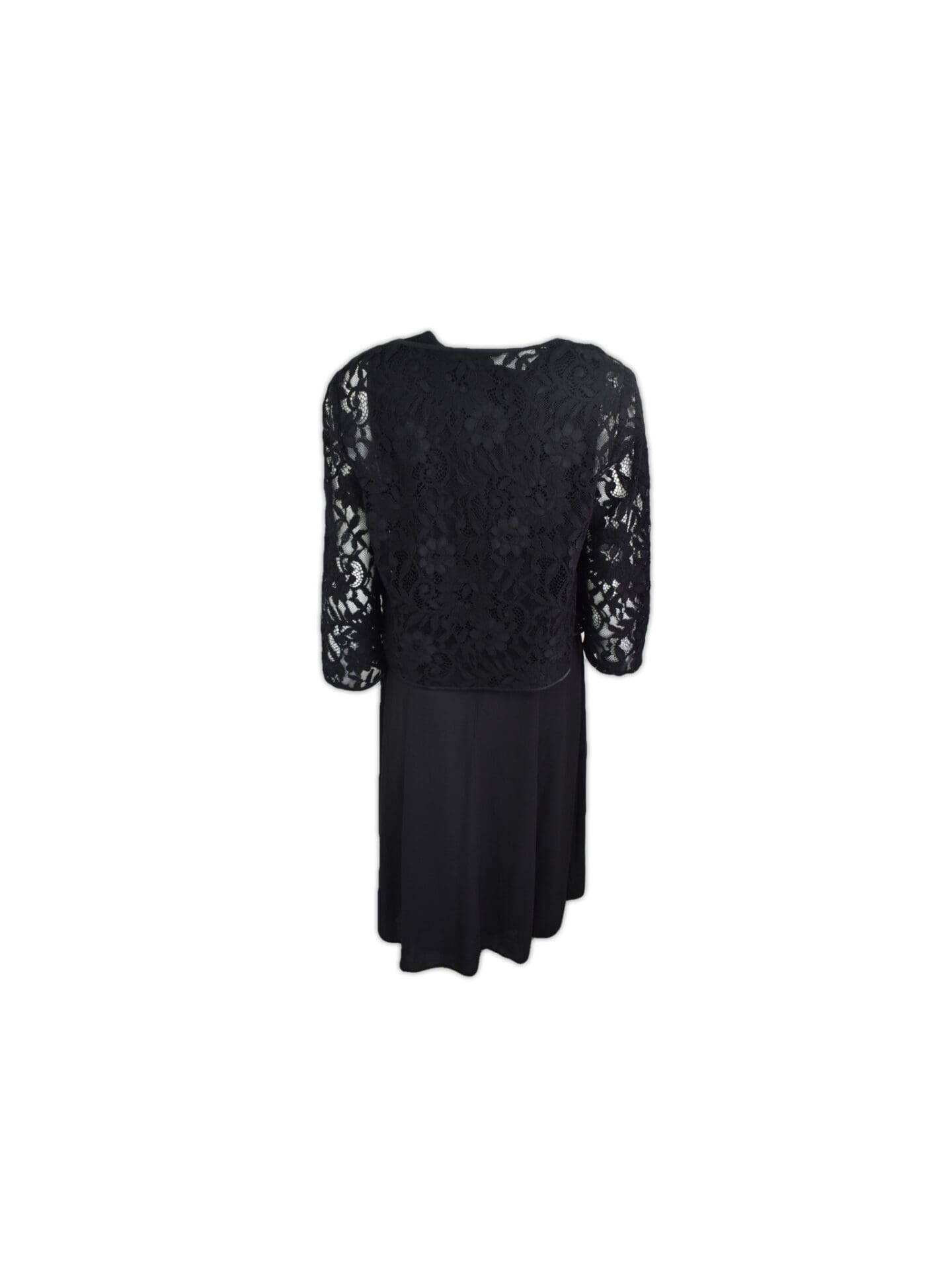 Black lace Beautiful dress with lace bodice and full skirt paired with a matching lace light weight jacket.