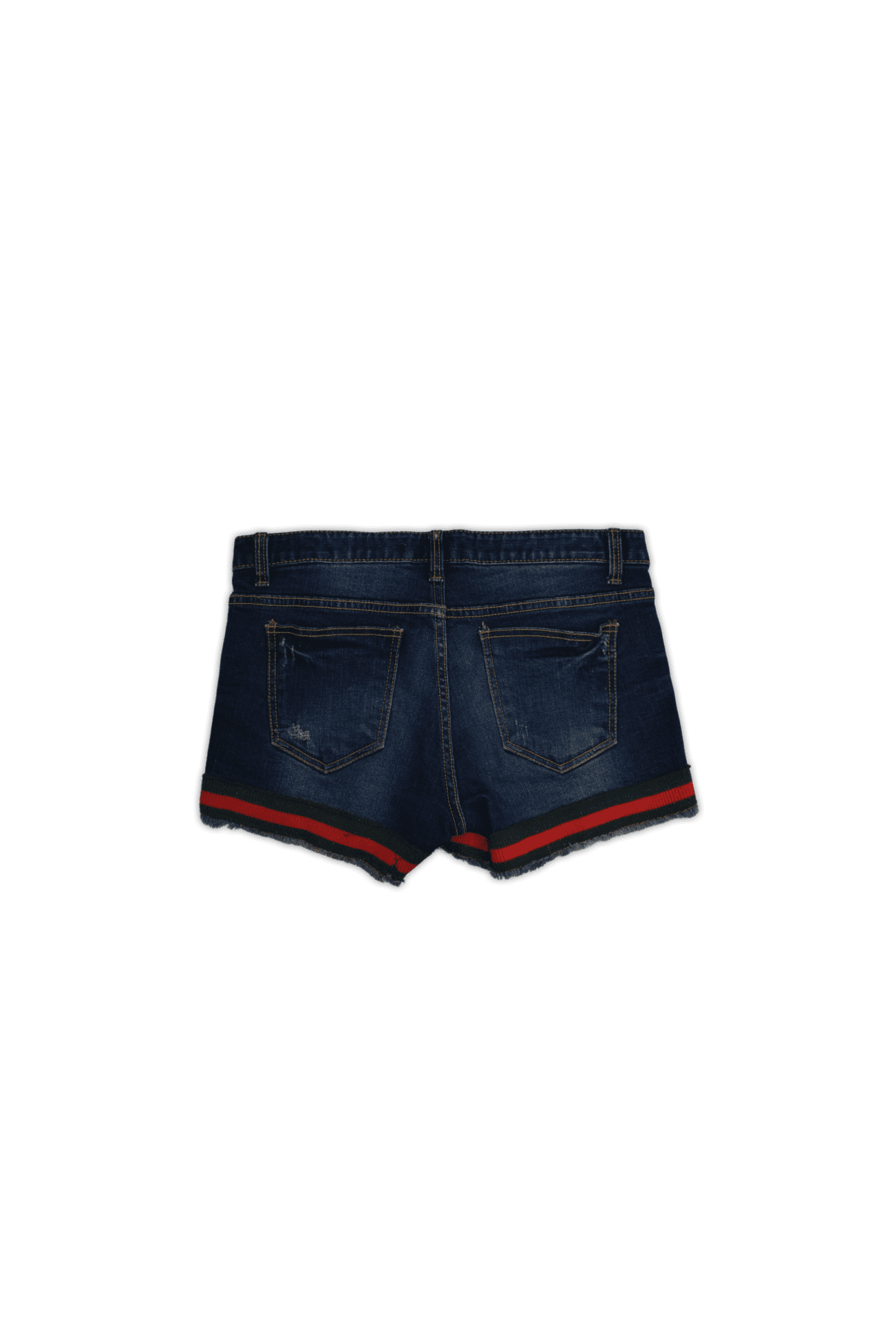 Mini shorts with frayed hem and contrast trim. 