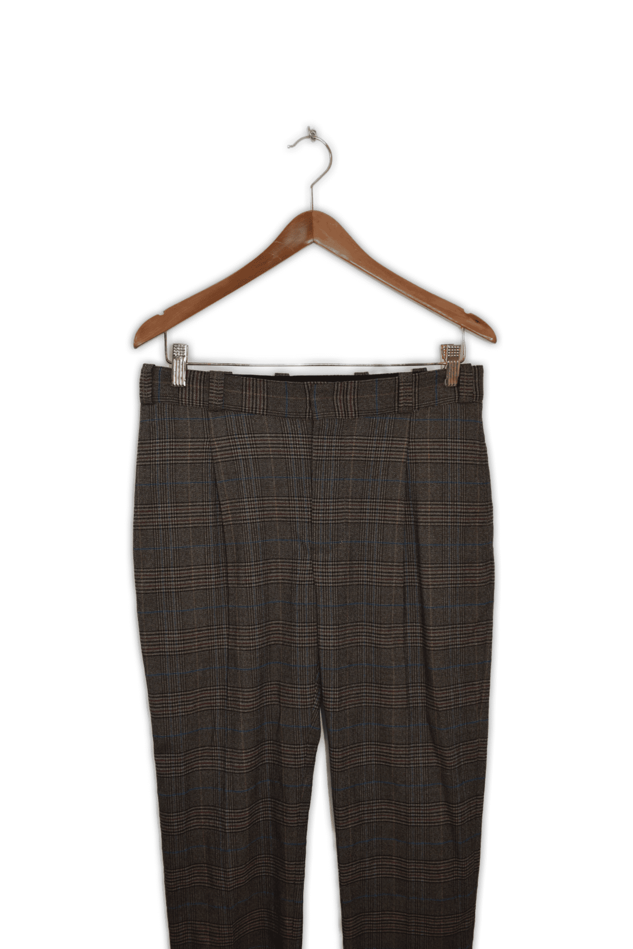 Tartan Karen Walker Pants featuring tailored fly front, belt loops, two front inseam and two back double jetted pockets.