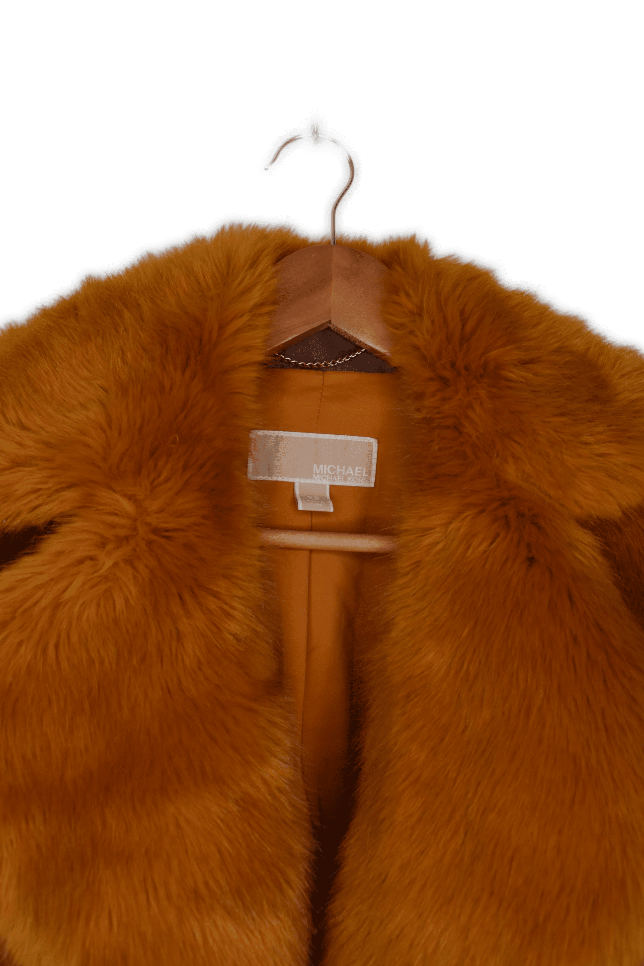 XS burnt orange Gorgeous faux fur crop jacket featuring large lapels and a fall collar.