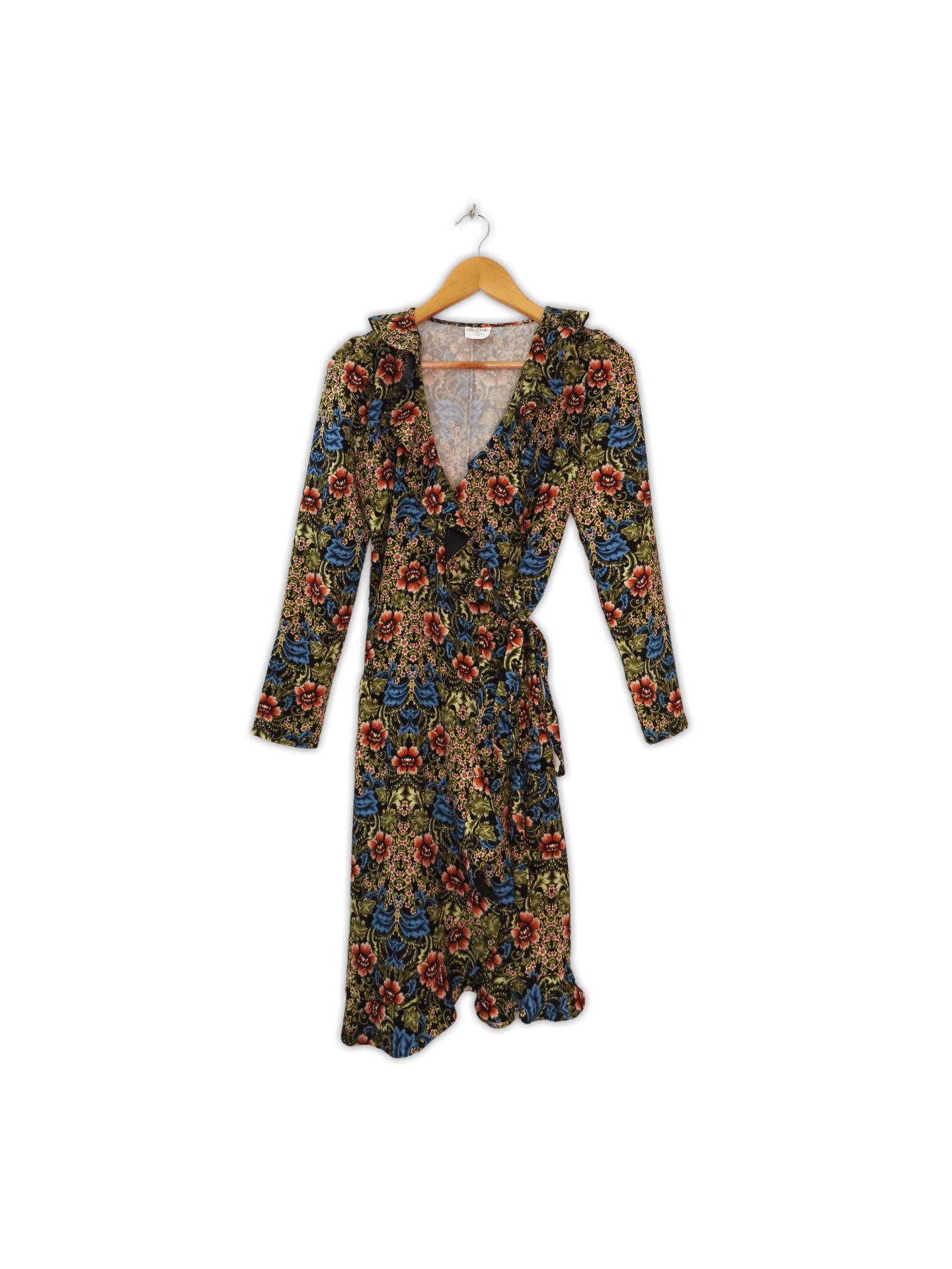This mid floral length dress features a fit and flare silhouette, faux wrap with tucks under bust and a self-tie sash. Made in Australia.