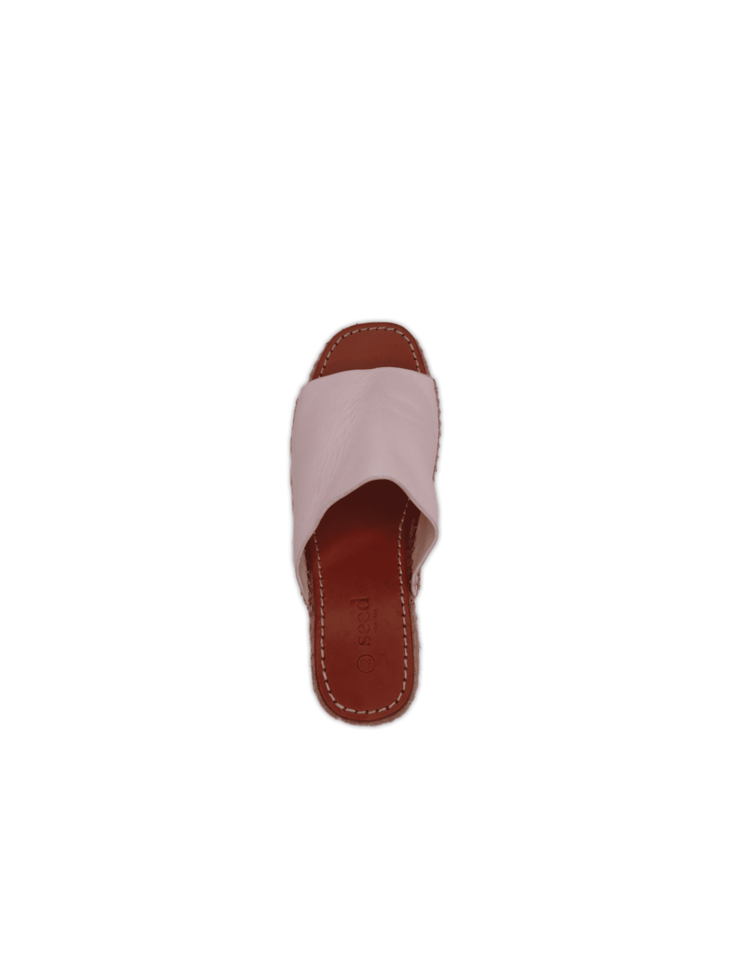Espadrille wedge slides, featuring a brown insole with blanket stitching and a white strap. Perfect for summer or a holiday! Slides are made from PU leather and fabric. White and Brown in colour and are a size EU 38 / NZ 7.