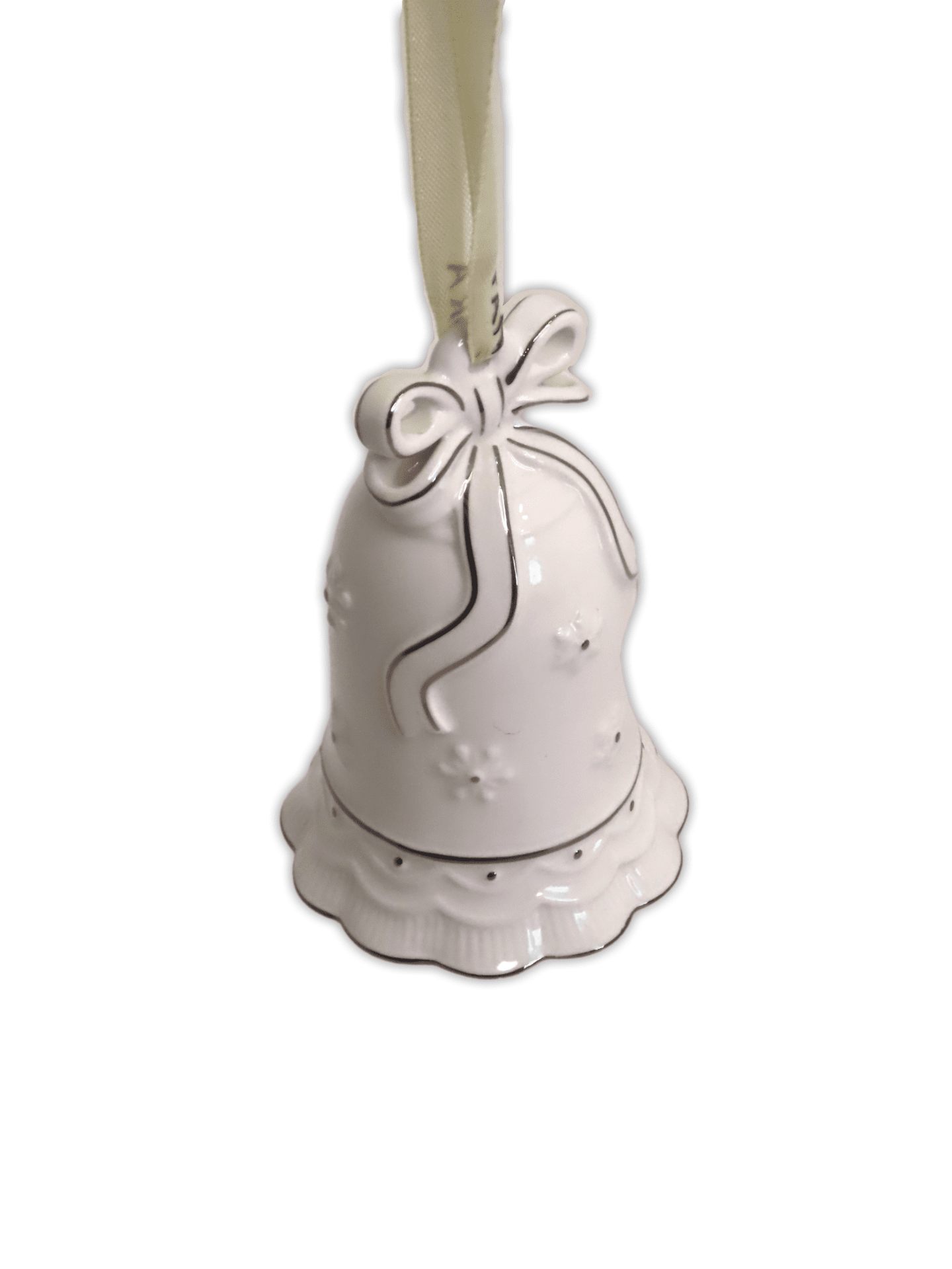 From Pandora, decorate your tree with this limited-edition, handmade bell ornament. White in color and made from porcelain. Light in weight with handmade designs.