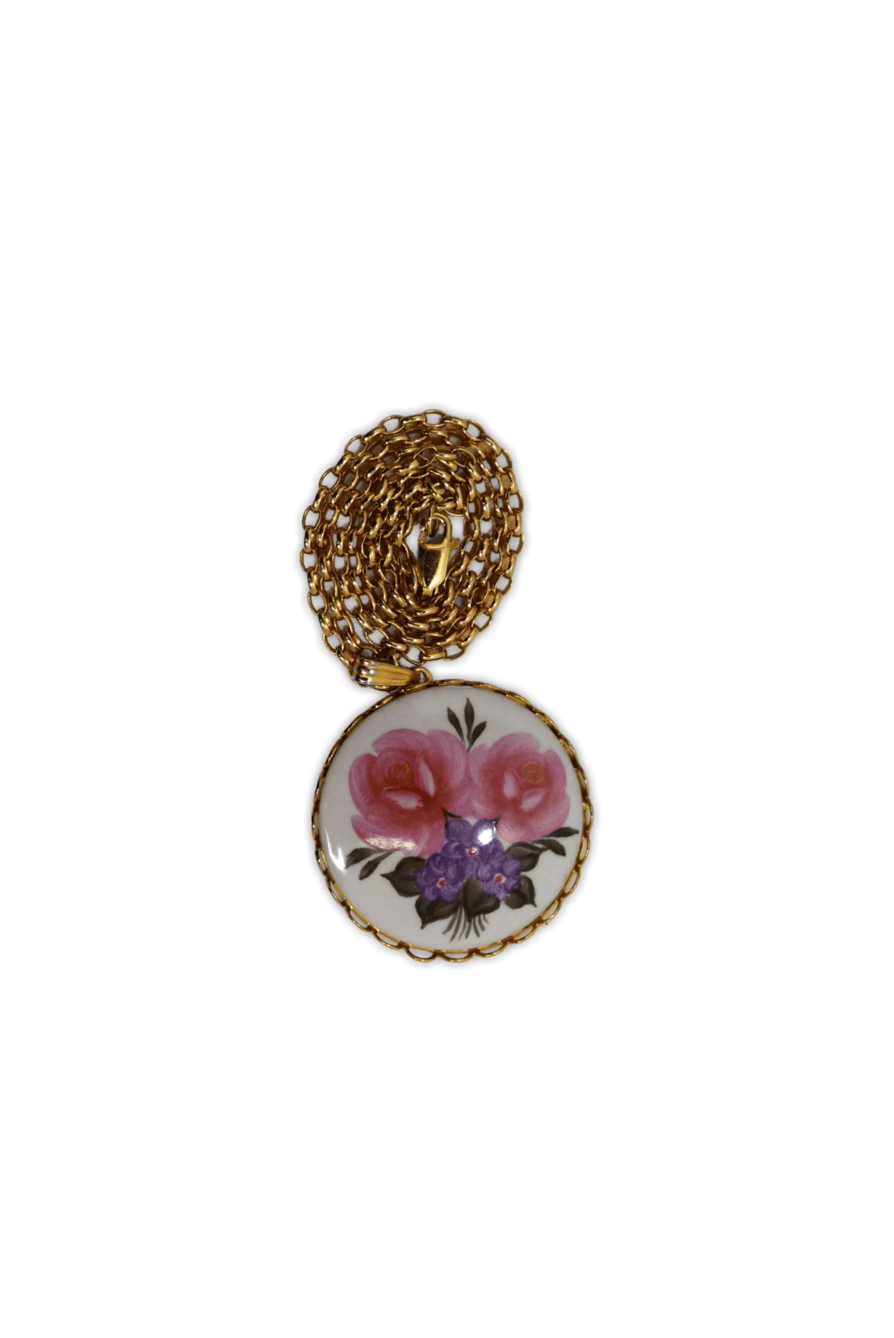 Thin gold chain with small hand painted floral pendant.