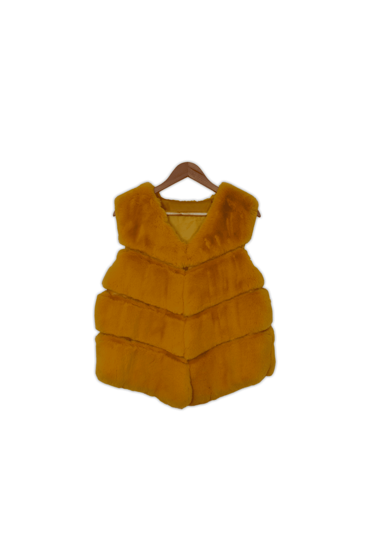 Super soft paneled vest featuring a V-neck and hook closure up the center front.