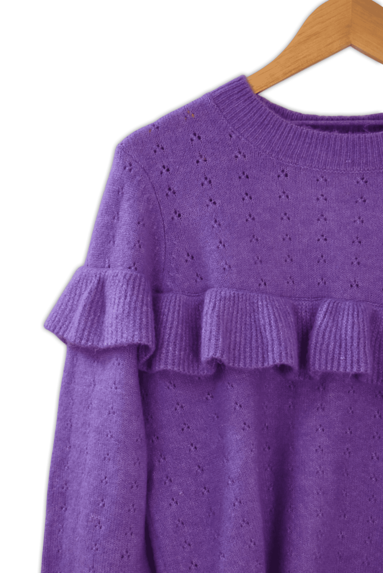 Small Purple knit jumper with frill across chest, high neckline