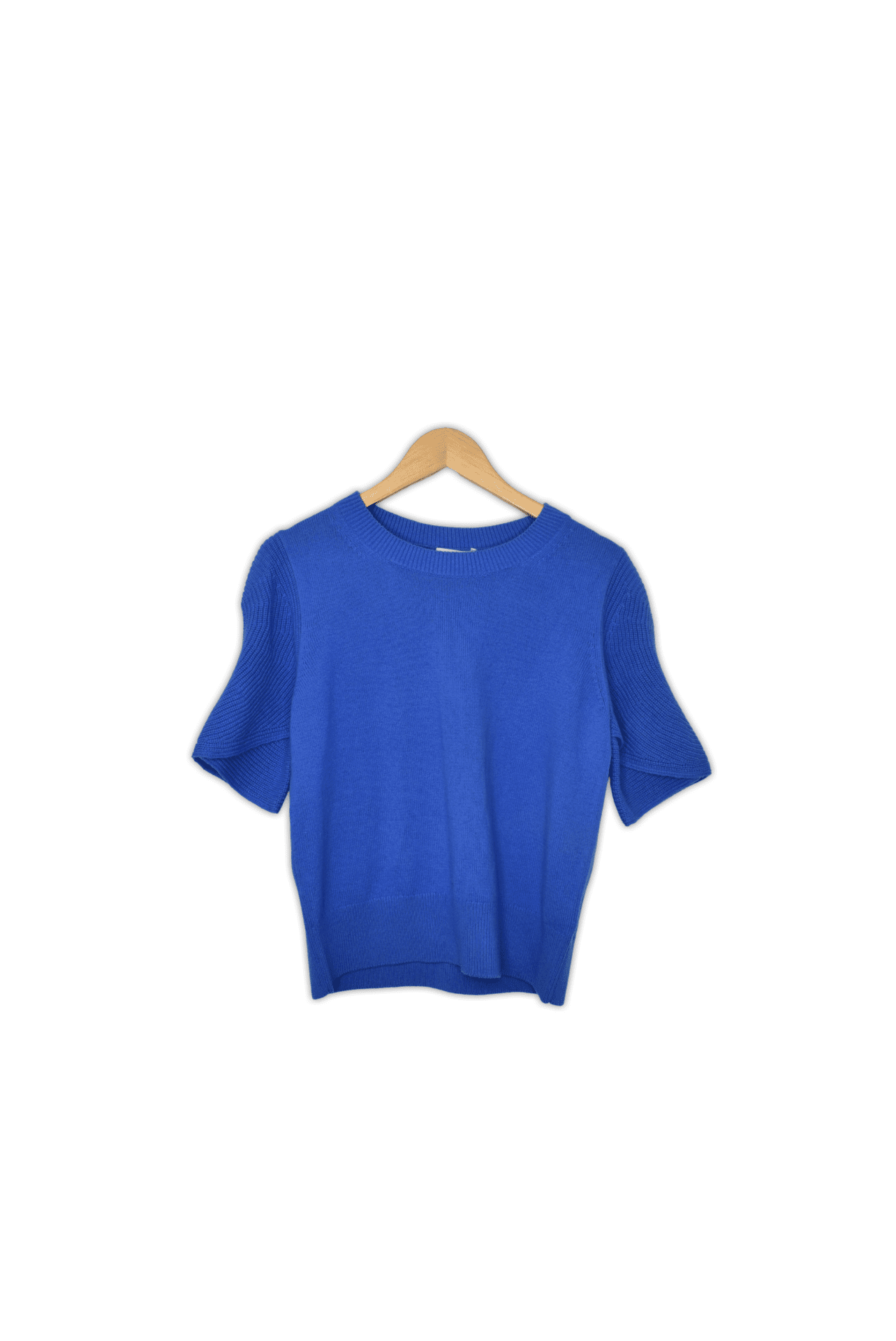 Royal blue wool knit short sleeve top Small