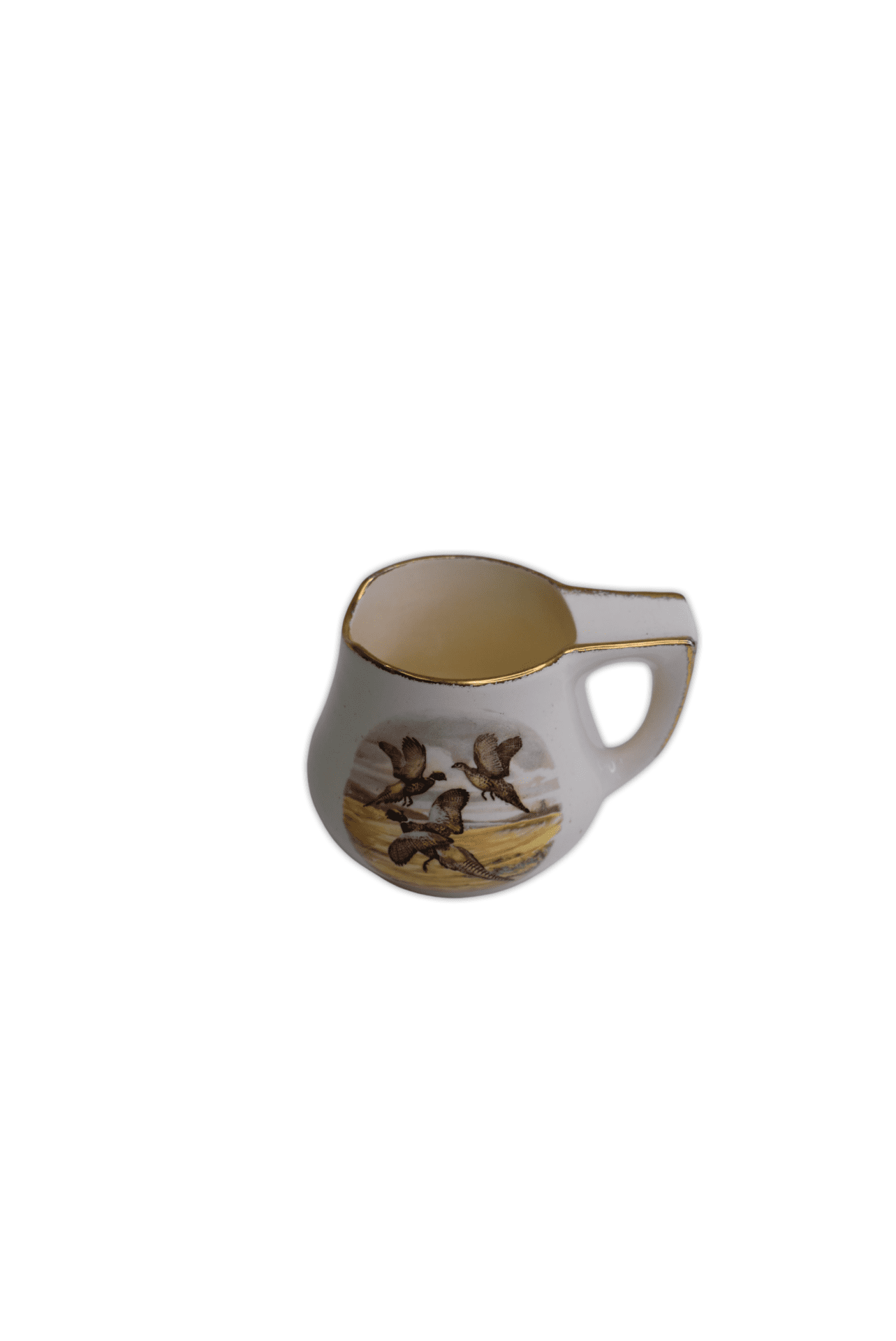 Classic shaving mug to hold your shaving brush featuring a gold trim and pheasant's print on the side.
