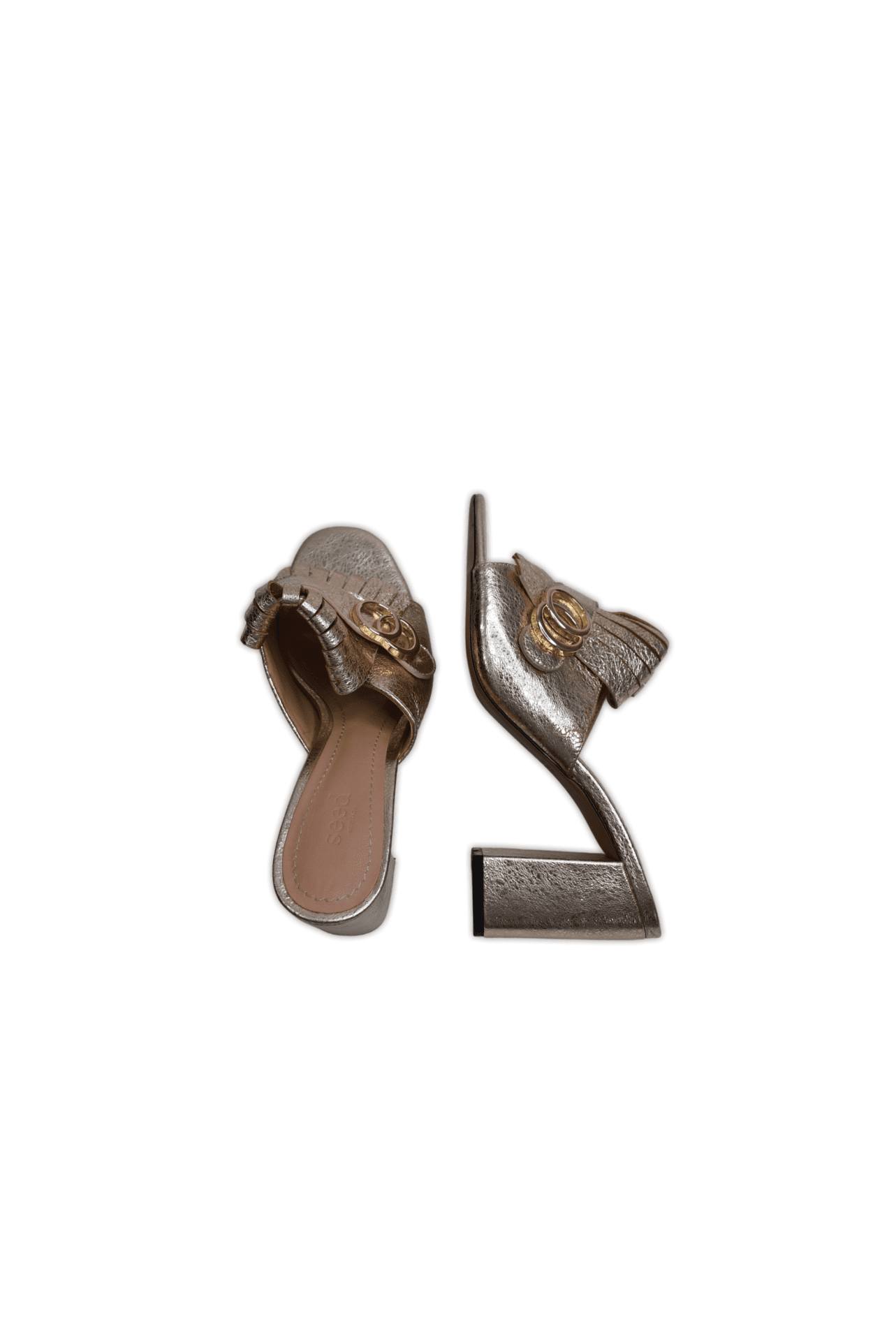 Gold slip on heels 8cm block heel, Gucci inspired