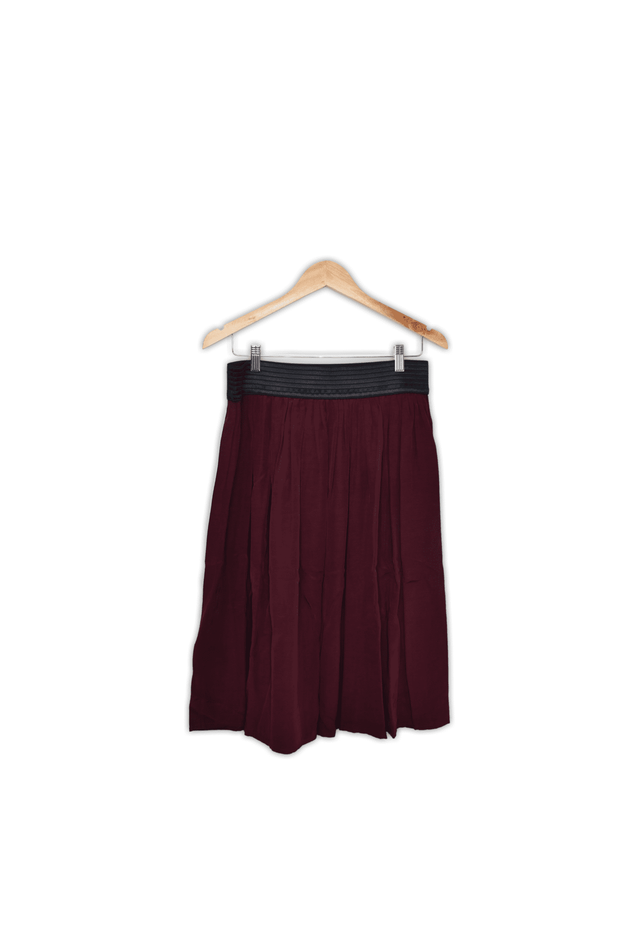 Cooper knee length skirt with gathered fullness and an elasticated waist band.  Small, Deep Red, Viscose