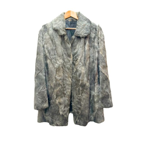 Vintage gray faux fur coat with soft texture and classic design.